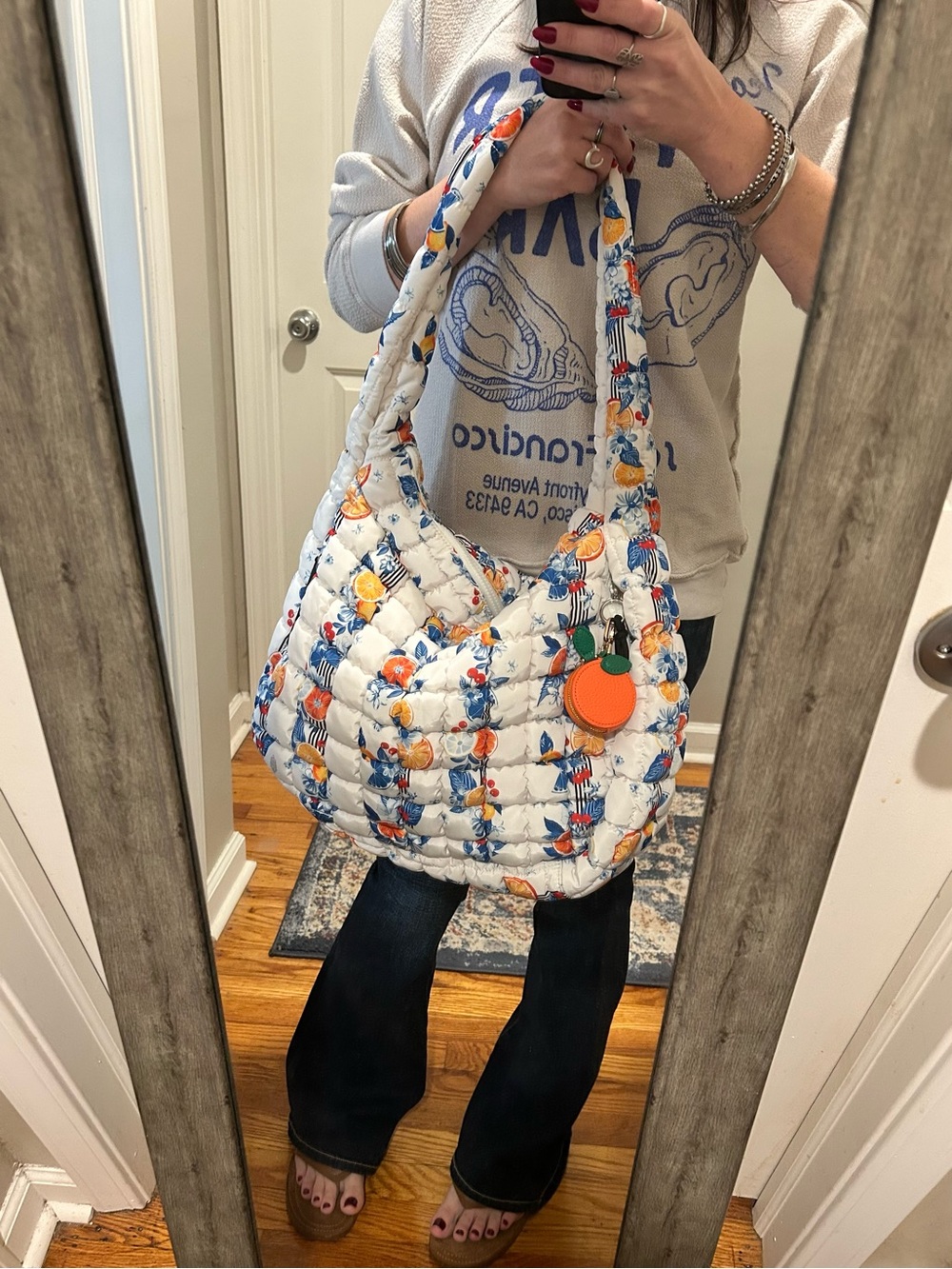 NWOT FP Movement Printed Quilted Carryall Bag in Tangerine Dream w/ Bag Charm - Picture 16 of 16